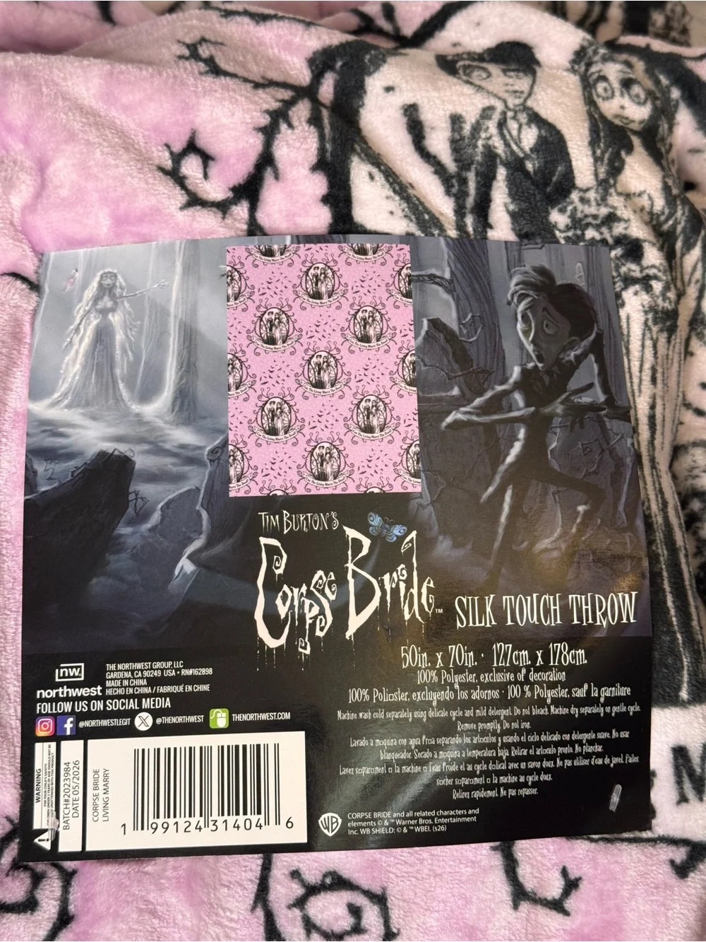 Tim Burton’s The Corpse Bride Plush Throw Blanket w/ Stars Emily & Victor Vinyls